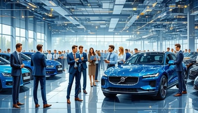 Illustration of professionals networking in the automotive industry