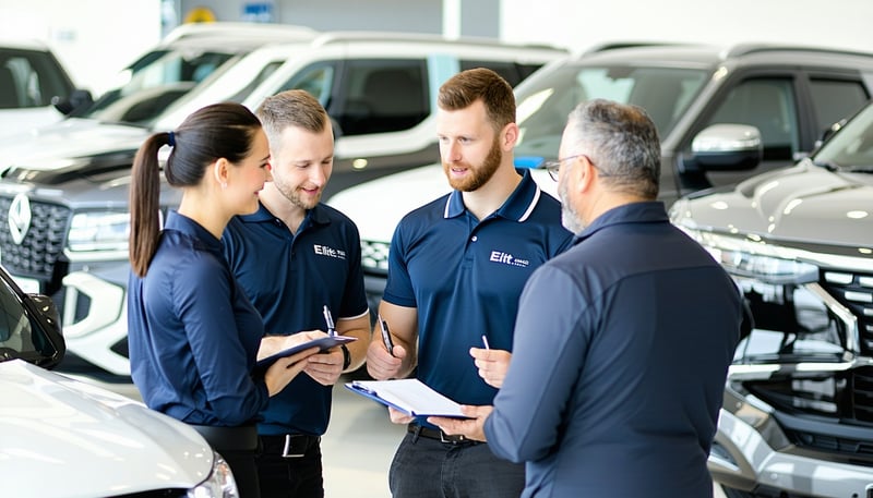Elite Auto Recruitment team discussing with automotive professionals Elite Auto Recruitment team discussing with automotive professionals